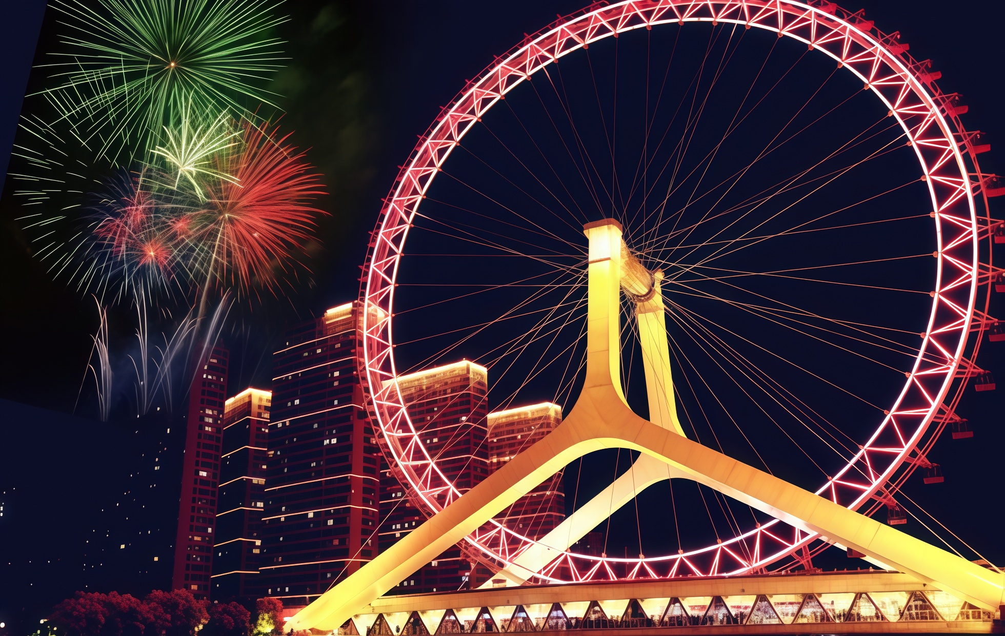 L'œil de Tianjin Ferris Roue : Le « Yee of the Sky » où le pont rencontre la roue... Surplombant la brilliance de Tianjin