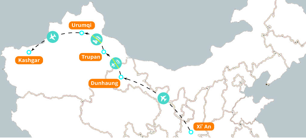Silk Road Adventure Tour From Xi'an Map