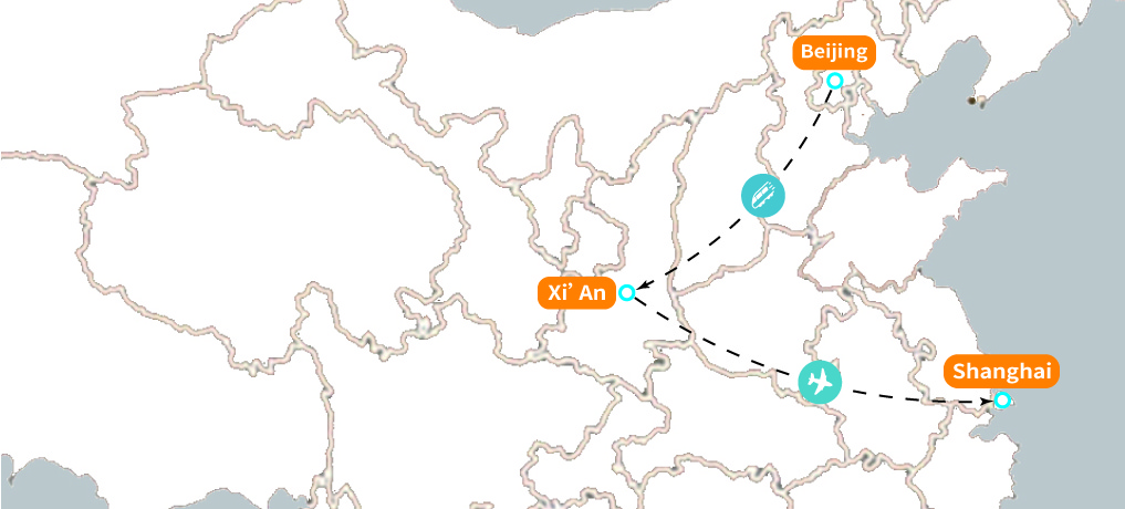 8-Day Beijing, Xian und Shanghai Group Tours Map