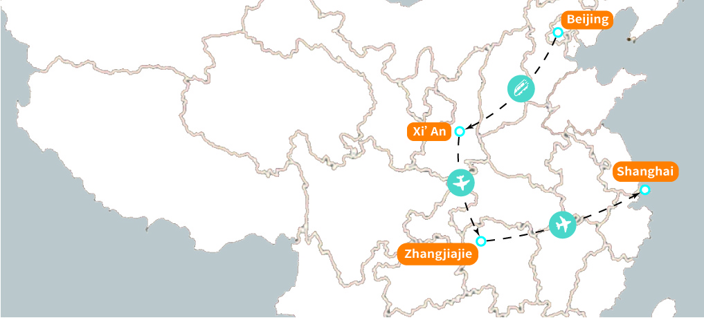 11 Tage Peking Xi'an Zhangjiajie Touren in Shanghai Map